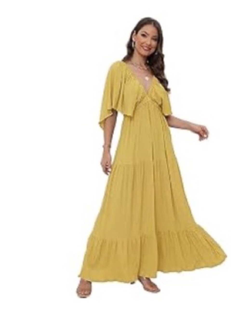 Women’s Yellow Flutter Sleeve Maxi Dress